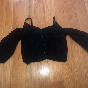 Black Top with Flowy Sleeves and Cut Out Shoulders